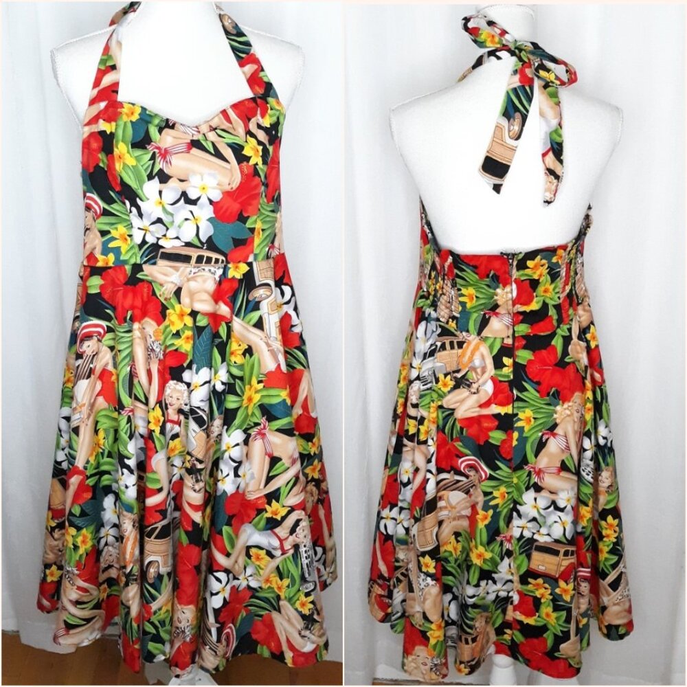 Boolavard Hawaiian Vibe Pin-Up Halter Dress Swing Skirt